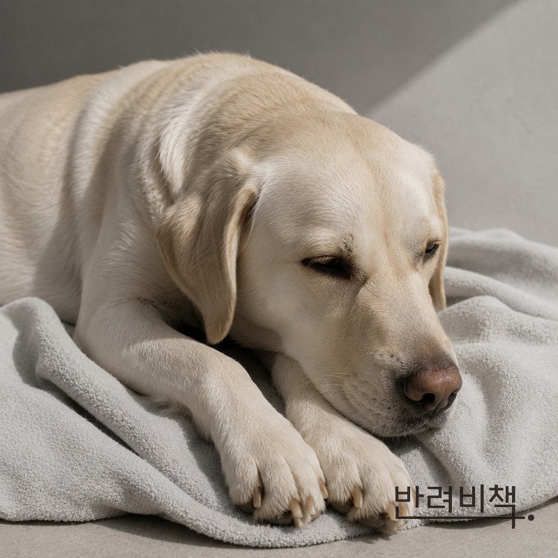 발 관리 후 편안하게 쉬는 강아지
