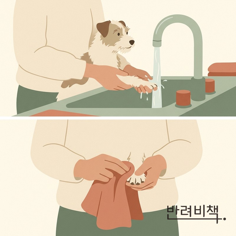 강아지 지간염 관리 산책 후 발 씻기 건조 dog paw washing routine